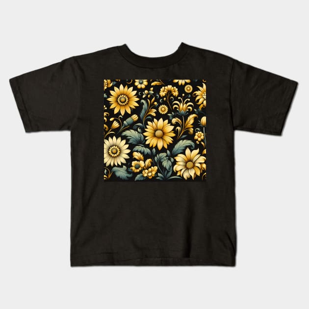 Yellow Floral Illustration Kids T-Shirt by Jenni Arts